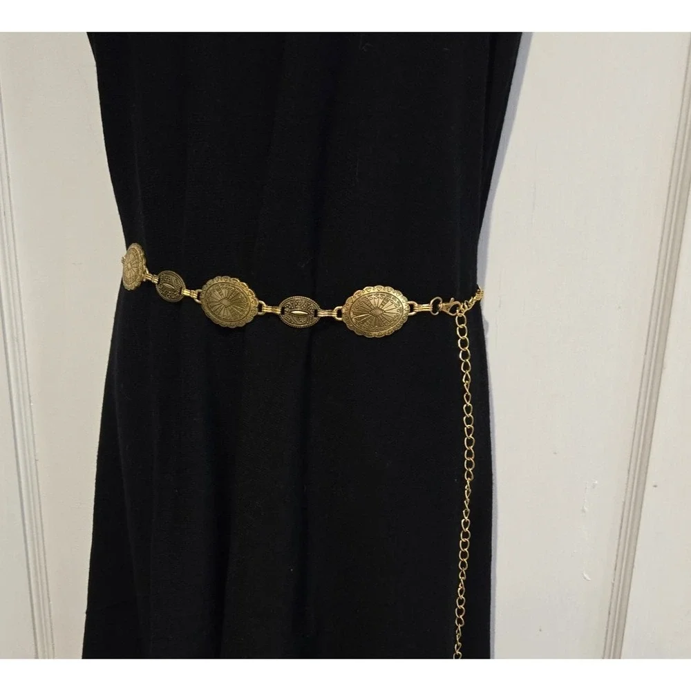 Antiqued Goldtone Medallion Concho Women's Metal Adjustable Chain Belt